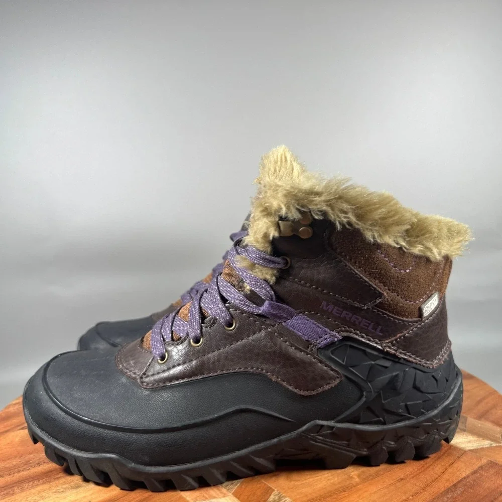 Merrell J32742 Womens Chocolate Brown Waterproof Faux Fur Winter Boots Size 6
